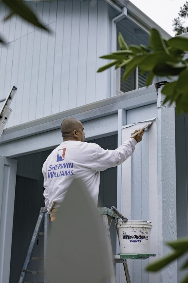 Palomares painter cutting in trim by hand on a ladder